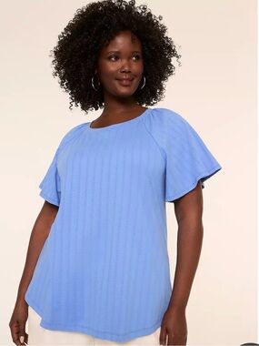 Lane Bryant Women’s Flutter-Sleeve Top in Light Blue nwt size 14-16
